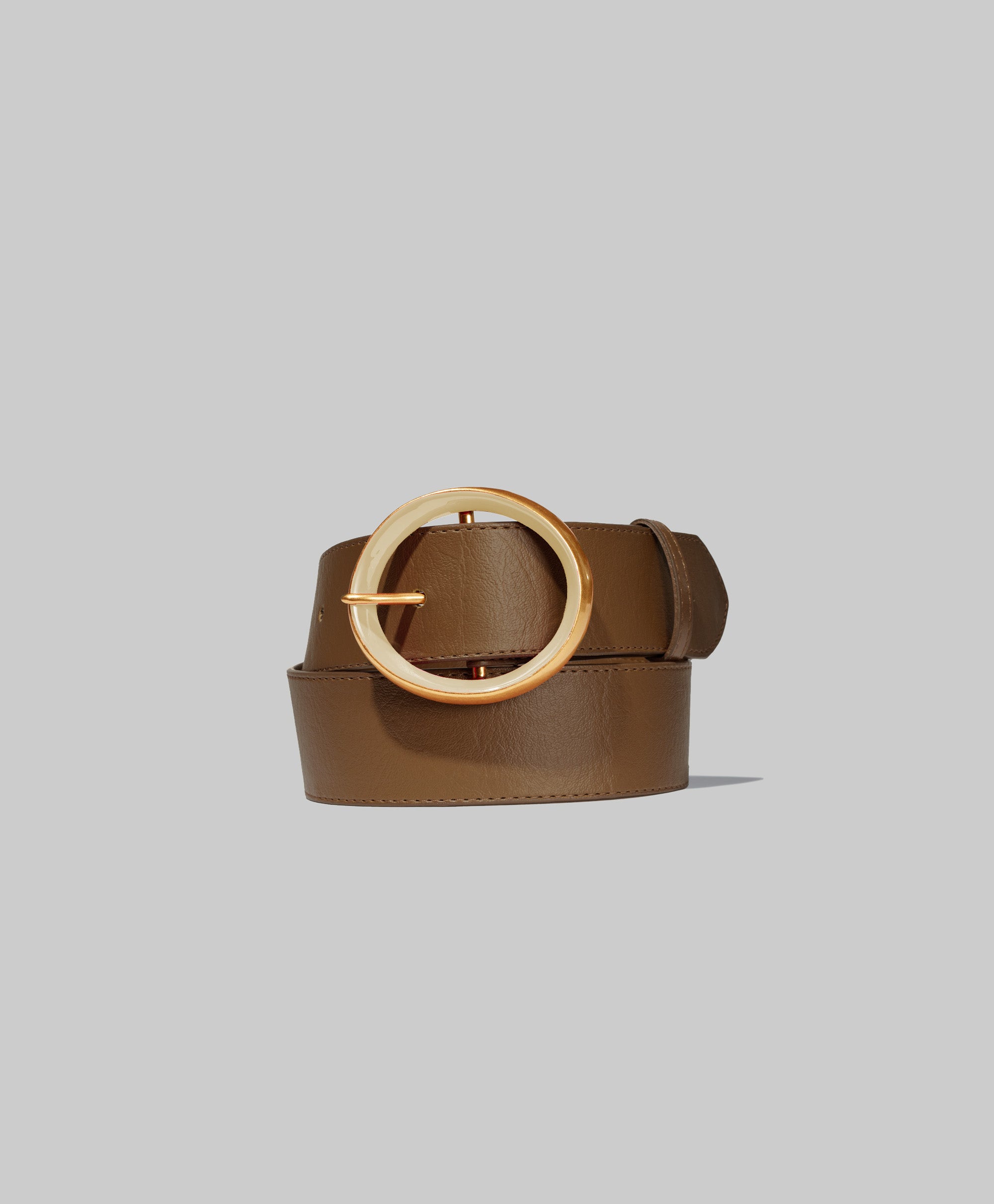 Classic Brown Vegan Suede Gold Tone Circle Buckle Belt Brass-Toned Circle Buckle Minimalist Leather Belt – Most  main image 4